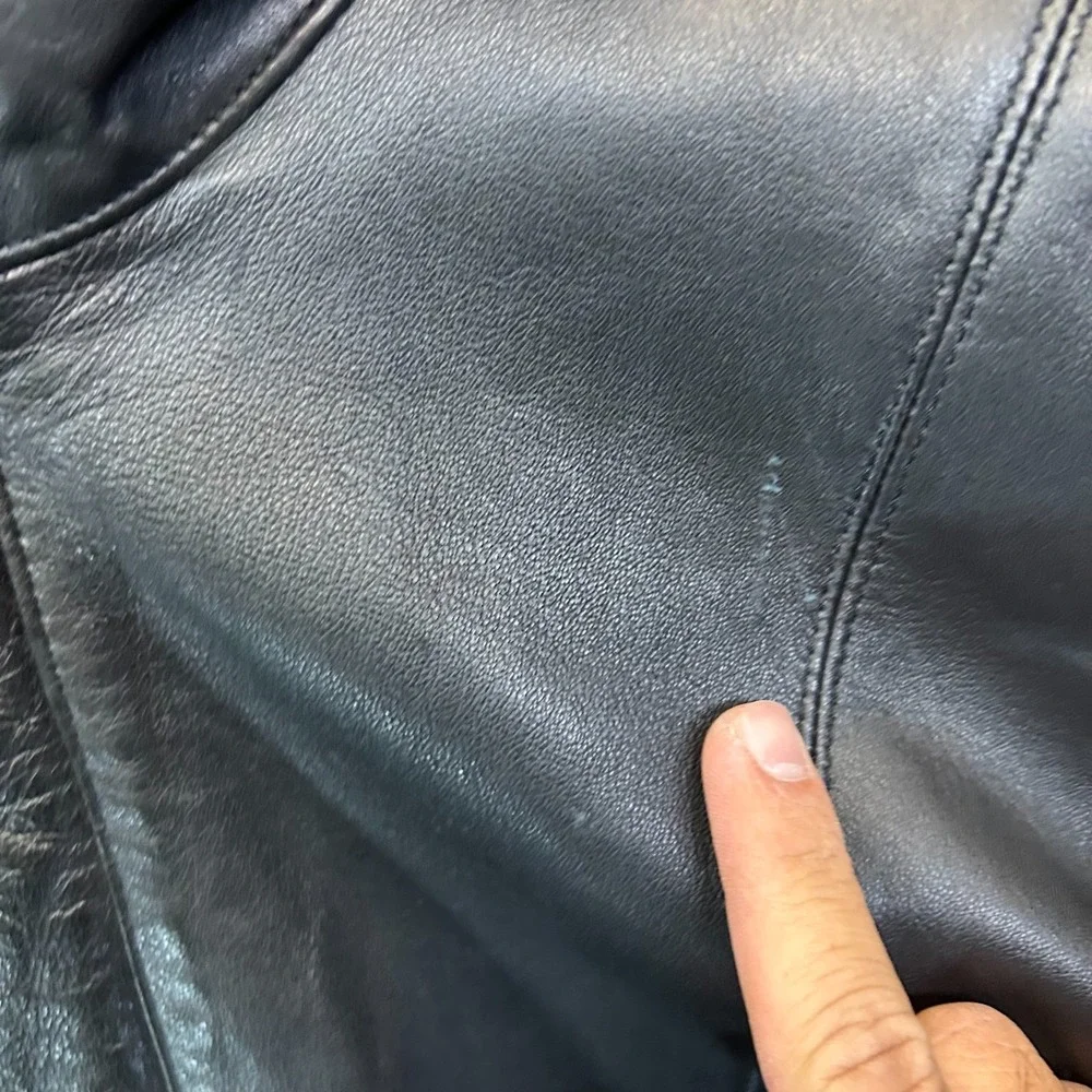 VTG Philippe Monet Leather Bomber Jacket Men Black Funnel Neck Full Zip - 46